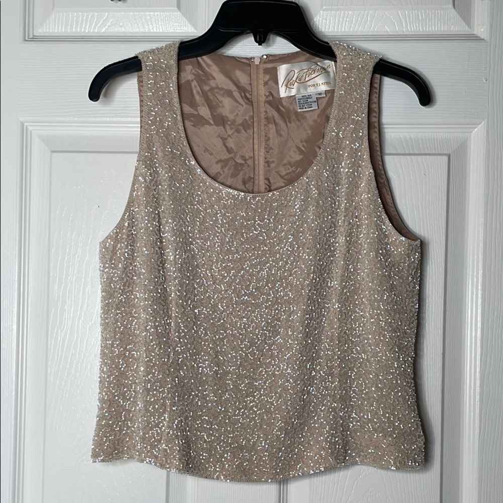 Vintage Rickie Freeman for T.J. Nites 100% silk beaded tank Top